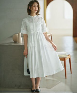 組曲 エンブロイダリーレース シャーティング ワンピース アイボリー系