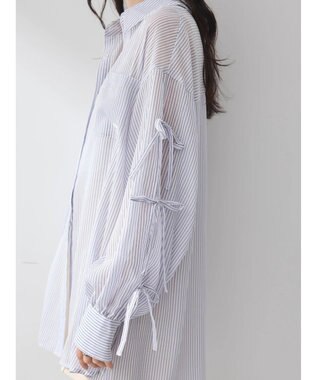 earth music&ecology 袖スリットリボンロングシャツ Navy