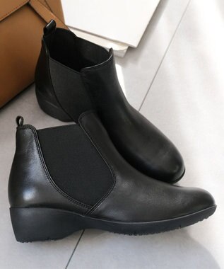 Pointer 本革 両ゴム サイドゴアショートブーツ ブラック