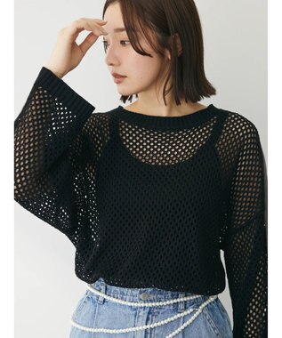 Green Parks ラインメッシュニットプルオーバー Black