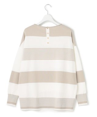 23区 S ストレッチコットンポリエステル ニット ベージュボーダー