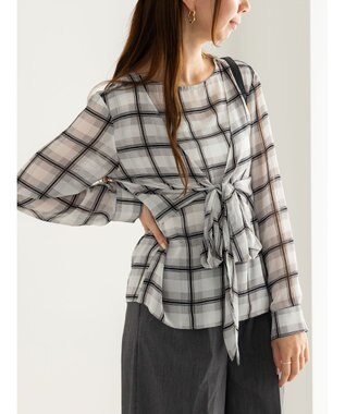 Te chichi ウエストリボンシアーチェックブラウス ブラック