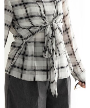 Te chichi ウエストリボンシアーチェックブラウス ブラック