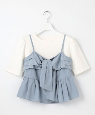 Feroux 【セットアップ対応・洗える】リボンタフタ ビスチェ カットソー ブルー系
