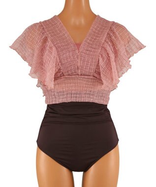 San-ai Resort（三愛水着楽園） フリルスリーブノンワイヤービキニ　9M　【San-ai Resort（サンアイリゾート）】 ピンク×ブラウン