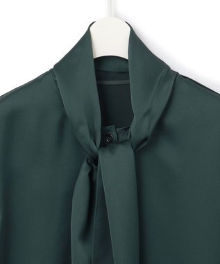 ICB 【WEB限定・洗える】 ドレープサテン ボウタイブラウス ミッドグリーン系