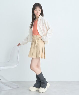 earth music&ecology フリルニットタンクトップ Pink Orange