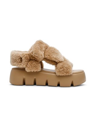 STEVE MADDEN BONKERS-F ファー厚底サンダル タン