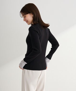 Green Parks アンチピリング袖配色ニットプルオーバー Black