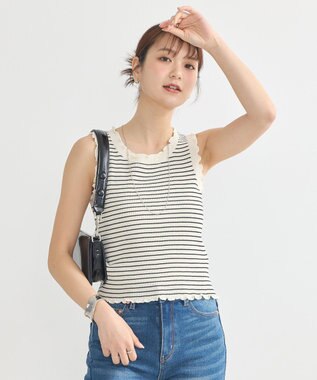 earth music&ecology フリルニットタンクトップ Border