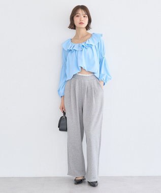 earth music&ecology 2wayオフショルバルーンヘムフリルブラウス Blue