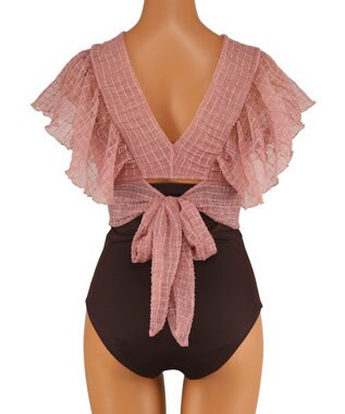 San-ai Resort（三愛水着楽園） フリルスリーブノンワイヤービキニ　9M　【San-ai Resort（サンアイリゾート）】 ピンク×ブラウン