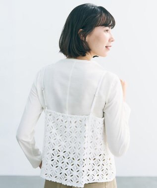 UNFILO 【2点セット】ラッセルレース キャミレイヤード Tシャツ オフ