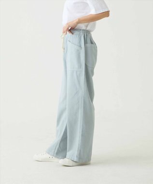 caqu color linen easy wide カラーコットンリネンウエストゴムワイドストレート saxe