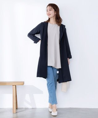 Tiaclasse 【洗える】バックベルトフーデットコート ネイビー