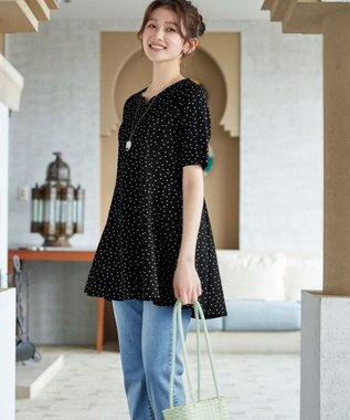 Tiaclasse 【おのののかさん着用 】「冷凛（ひやりん）」カノコバックフレアカットソー ブラックドット