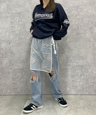 WEGO 【S～Lサイズ】ヘビークラッシュデニムパンツ デニム淡色