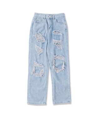 WEGO 【S～Lサイズ】ヘビークラッシュデニムパンツ デニム淡色