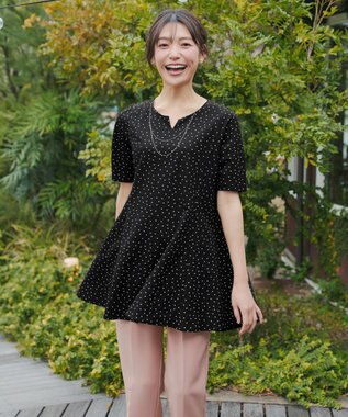 Tiaclasse 【おのののかさん着用 】「冷凛（ひやりん）」カノコバックフレアカットソー ブラックドット