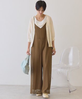 AMERICAN HOLIC 5分袖シアーVネックニットカーディガン Ivory