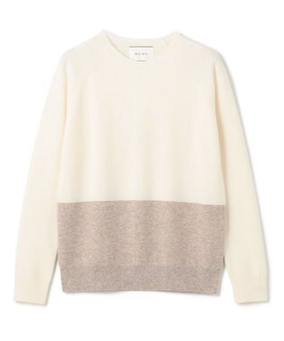 BEIGE， 【WEB限定・洗える】DEMING / バイカラーウールクルーネックニット Off × Taupe