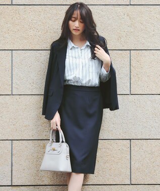 ANY SIS 【洗える】トロミシャツカラー ブラウス ネイビーストライプ