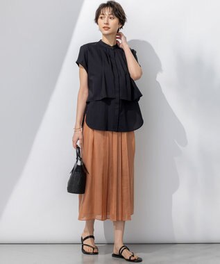 23区 【洗える】ソフトシアーフィルム タック スカート ライトオレンジ系