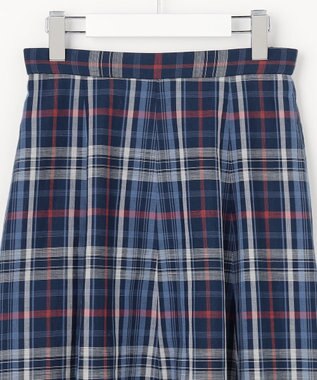 J.PRESS LADIES コットンリネン Light マドラスチェック フレア スカート ネイビー系