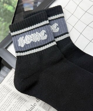 WEGO ラインロゴハイアンクルソックス ブラック