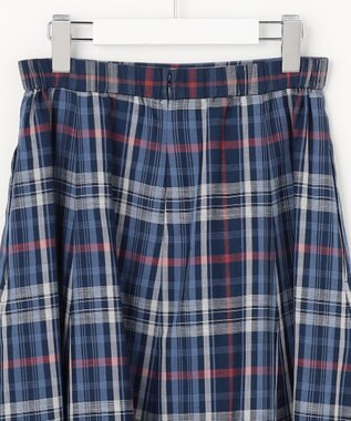 J.PRESS LADIES コットンリネン Light マドラスチェック フレア スカート ネイビー系