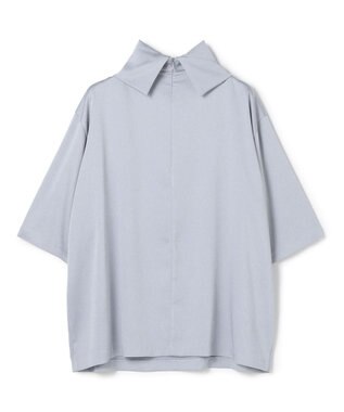 BEIGE， 【洗える・Precious 11月号掲載】LLOYD / ハンマーサテンロールカラー半袖ブラウス Dull Blue