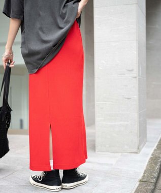 WEGO カラーリブイージーロングスカート レッド
