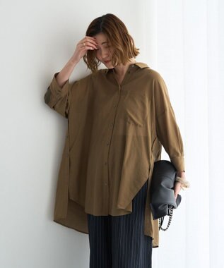 YECCA VECCA リブMIXシアーオーバーシャツ Dark Beige