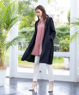 Tiaclasse 【洗える】バックベルトフーデットコート ネイビー