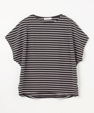 ANY 【洗濯機可/UVケア/接触冷感】フレンチスリーブロゴ・カラーTシャツ チャコールボーダー