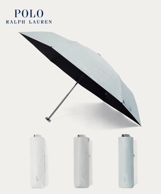MOONBAT 【WEB限定/ 遮光率100％/遮熱/UV】POLO RALPH LAUREN（ポロ ラルフローレン）晴雨兼用日傘 ワンポイント ポロポニー シャンブレー 無地 折りたたみ傘 ペールスカイ