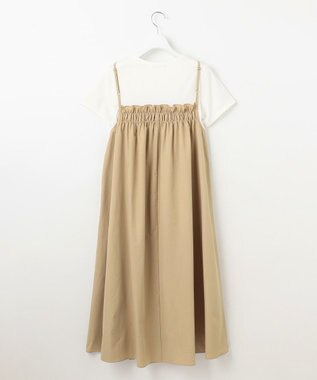 Feroux 【洗える】レイヤード風 ギャザーワンピース ベージュ系