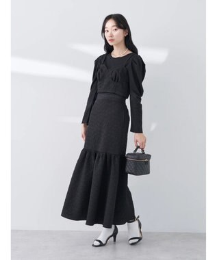 earth music&ecology エンボスフラワー　切替ボリュームスカート Black