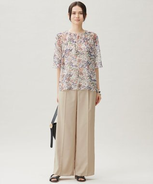 自由区 【カタログ掲載・接触冷感・UVケア・洗える】フルダルスパンマイクロピーチワイドストレート パンツ ベージュ