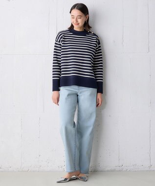 UNFILO 肩釦ハイネックニット ネイビー×オフ