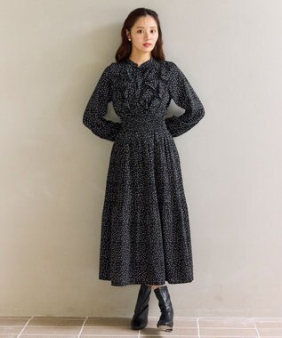 Feroux ウエストシャーリングラッフル ワンピース ブラック系1