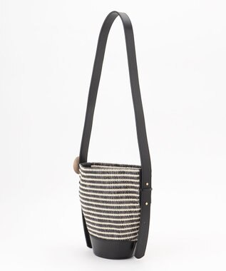 自由区 【カタログ掲載】ラタンライクバケツ バッグ ナチュラル×ブラックボーダー