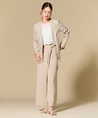 BEIGE， 【L-size】CAROLE / リネンライクノーカラーハーフ丈ジャケット Sand