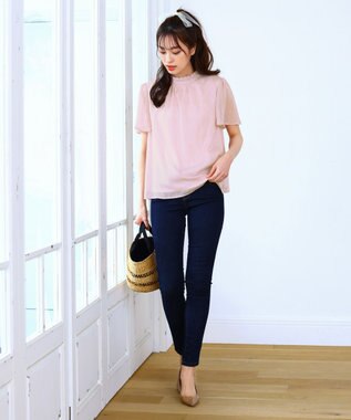 Tiaclasse 【洗える】大人上品なシフォンジャガードフリルカラーブラウス ピンク