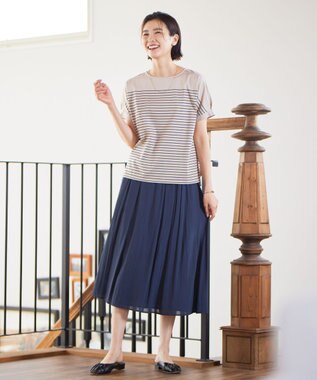 J.PRESS LADIES パネルボーダー ドルマン カットソー ベージュ系1