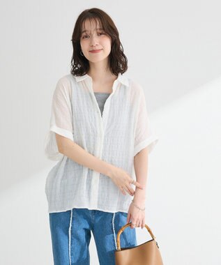 Green Parks シアーシャーリングフレンチスリーブシャツ Purple