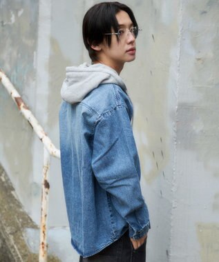 WEGO デニムフードシャツ（LS） デニム淡加工色