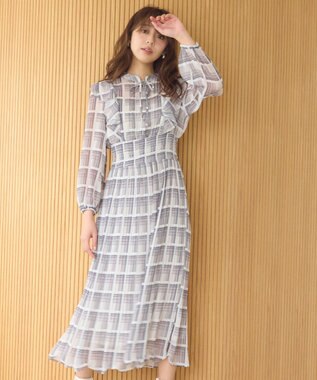 Feroux 【洗える】プリーツ ワンピース ネイビー系（チェック柄）