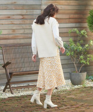 Feroux 【洗える】ツイードライクニット ベスト アイボリー系1