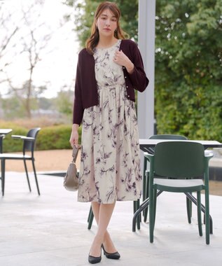 Tiaclasse 【2点セット】ニットボレロ＋花柄ワンピースセット ボルドー×オフホワイト